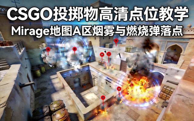 CSGO投掷物高清点位教学封面，Mirage地图A区烟雾与燃烧弹落点3D视频截图