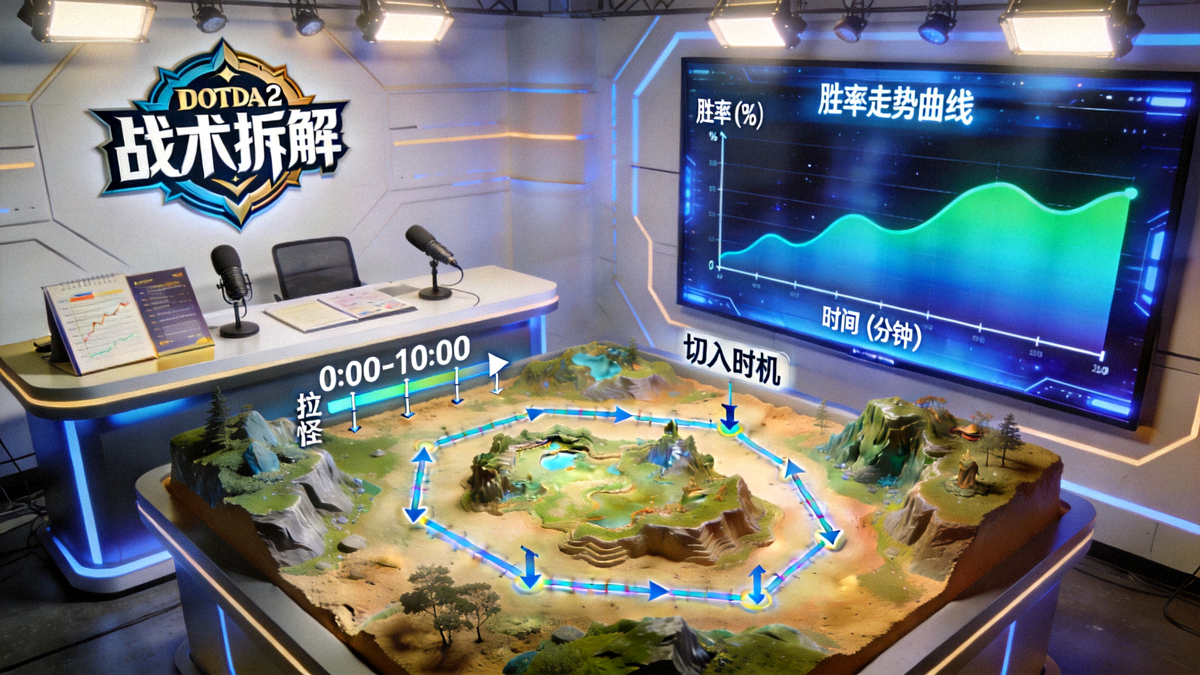 战术动态拆解沙盘直播间画面，DOTA2野区拉怪切入时机推演与胜率走势曲线
